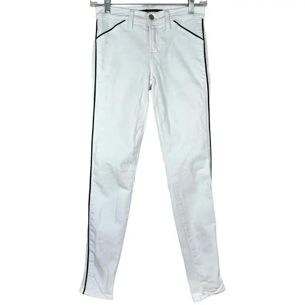 J Brand White Skinny Jeans Black Piping 25 Ankle Preppy